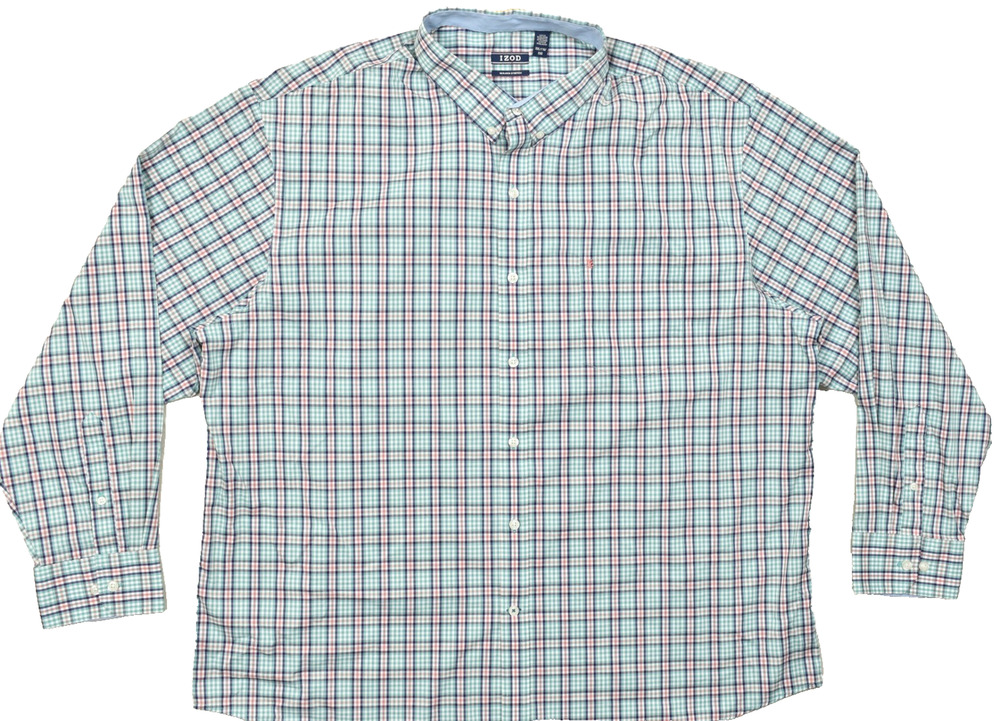IZOD XXL Men's Shirt Non-Iron Stretch Long Sleeve Plaid Button Down Shirt Blue